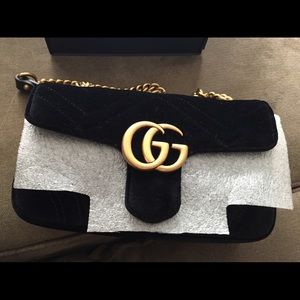 Like New Gucci mini marmont matalasse black velvet
